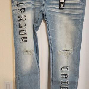 Blue Distressed Jeans with Lettering